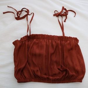 Rust Embroidered Satin Crop Tank Top